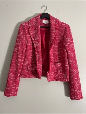 Elle Hot Pink Tweed Fringed Cropped Blazer